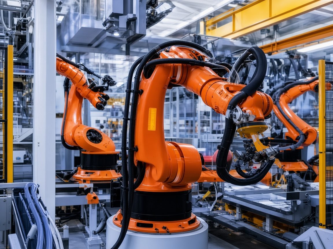 Robôs industriais em operação